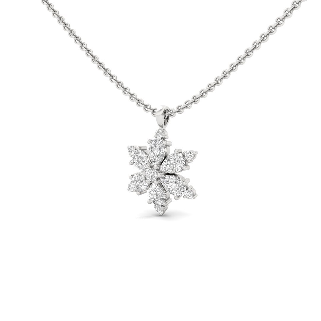 Floral Diamond Pendant | Pear & Round Diamond Cluster (Without Chain) | Silver & Gold - View 2