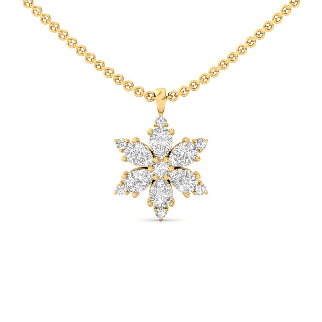 Floral Diamond Pendant | Pear & Round Diamond Cluster (Without Chain) | Silver & Gold - Gold Main View