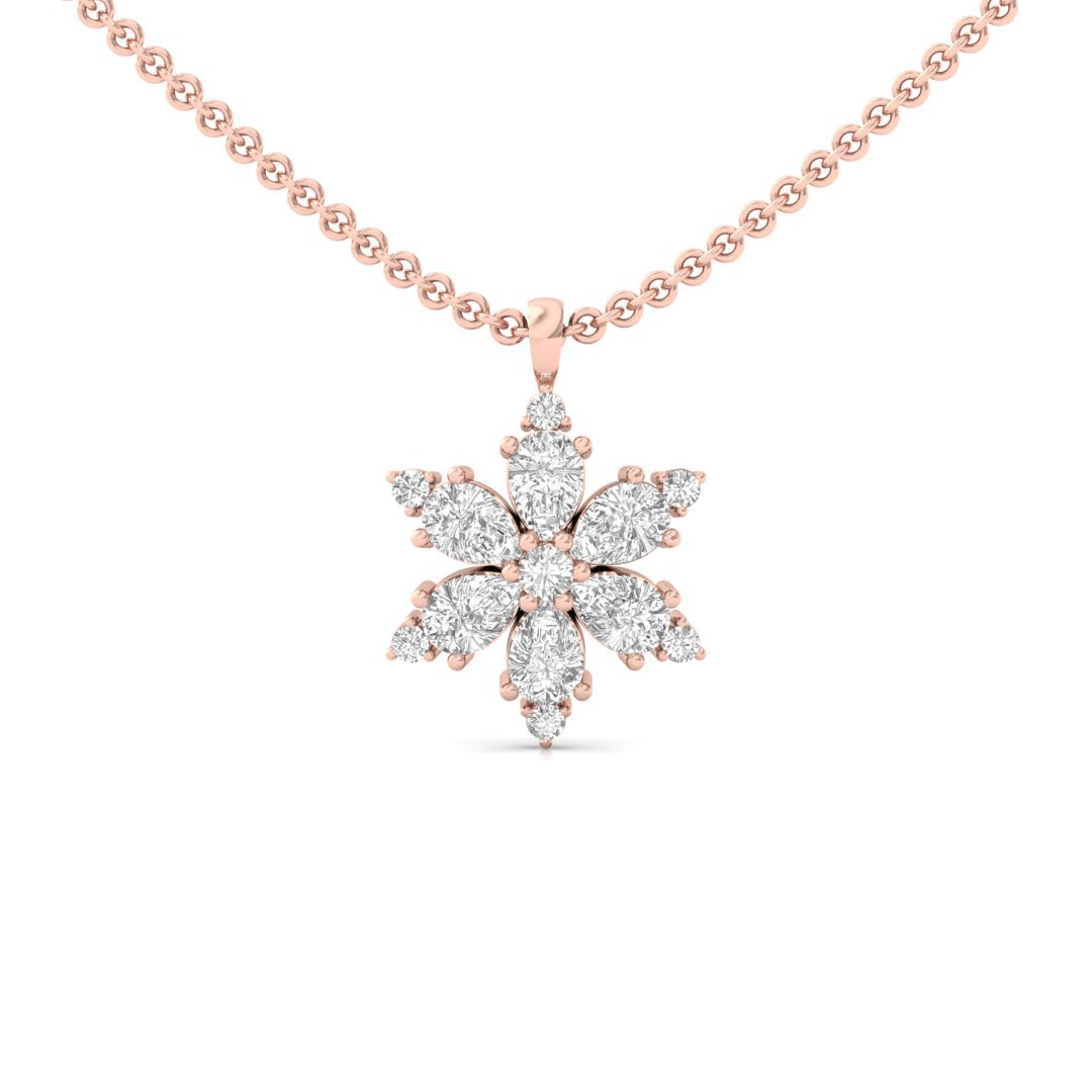 Floral Diamond Pendant | Pear & Round Diamond Cluster (Without Chain) | Silver & Gold - View 3