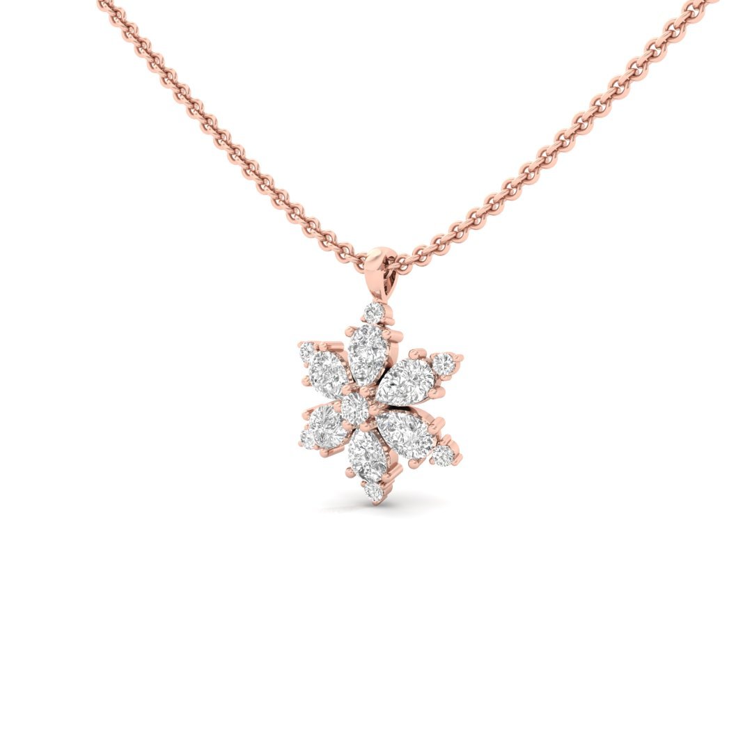 Floral Diamond Pendant | Pear & Round Diamond Cluster (Without Chain) | Silver & Gold - Rose Gold Main View