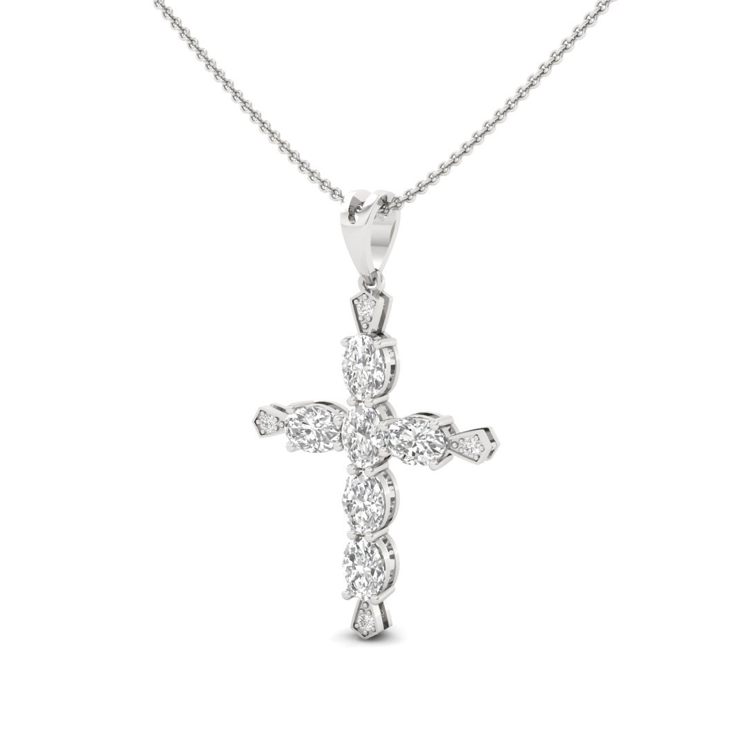 Oval & Round Diamond Cross Pendant | Lab Grown CVD Diamond Religious Jewellery (Without Chain) | 925 Silver | 10K | 14K | 18K - View 2