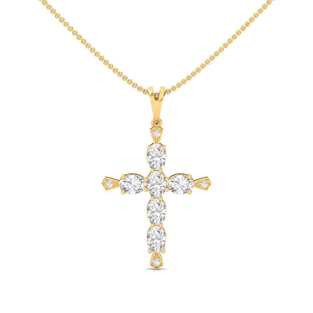 Oval & Round Diamond Cross Pendant | Lab Grown CVD Diamond Religious Jewellery (Without Chain) | 925 Silver | 10K | 14K | 18K - Gold Main View