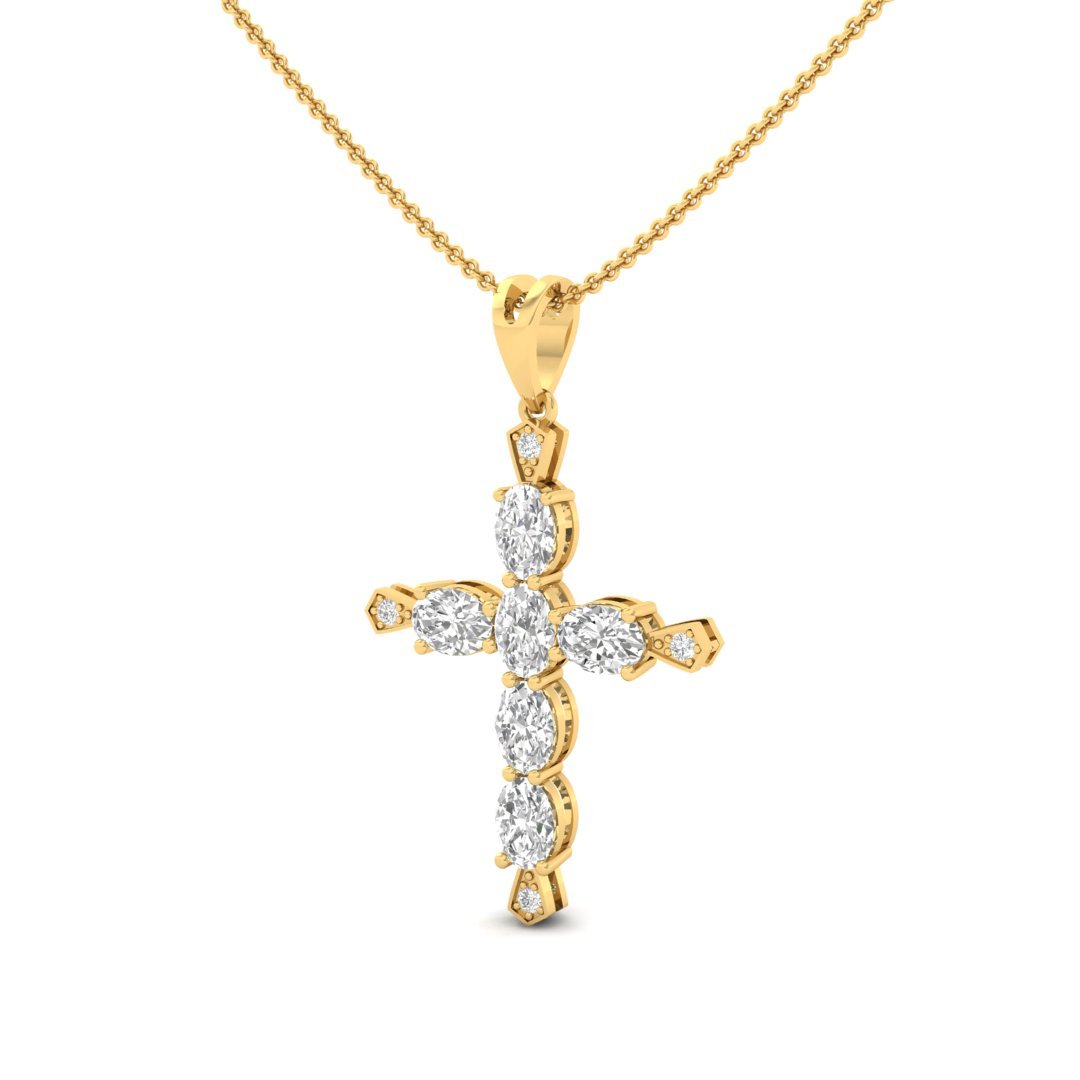 Oval & Round Diamond Cross Pendant | Lab Grown CVD Diamond Religious Jewellery (Without Chain) | 925 Silver | 10K | 14K | 18K - View 2
