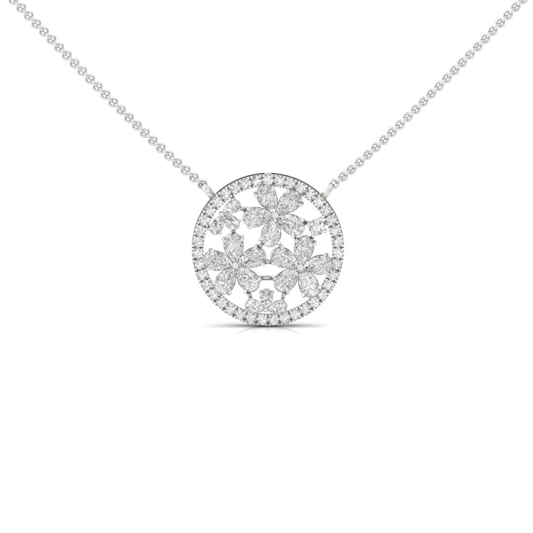 Floral Diamond Pendant | Lab Grown CVD Diamond Round & Pear Cluster Pendant (Without Chain) | 925 Silver | 10K | 14K | 18K - Main View