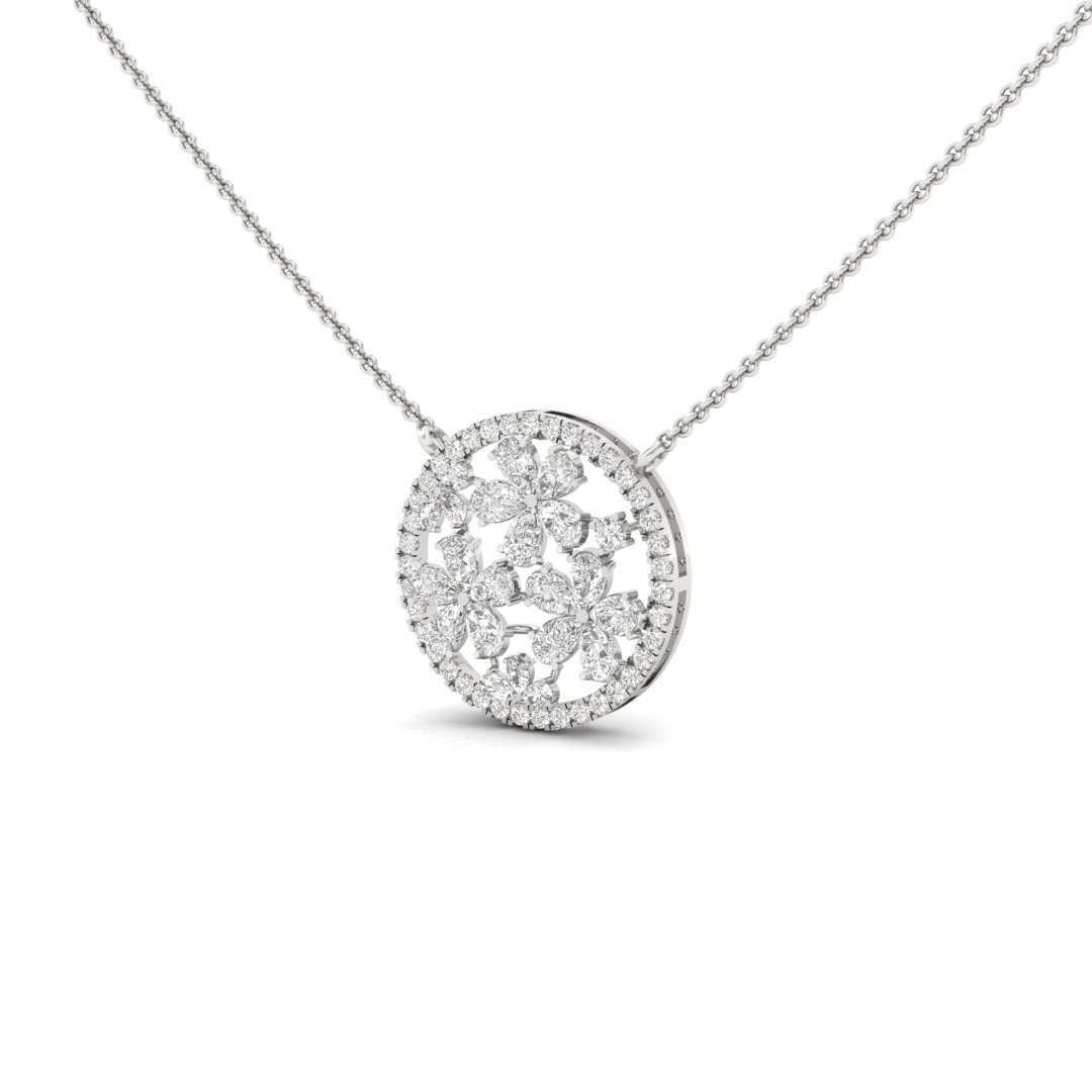 Floral Diamond Pendant | Lab Grown CVD Diamond Round & Pear Cluster Pendant (Without Chain) | 925 Silver | 10K | 14K | 18K - View 2