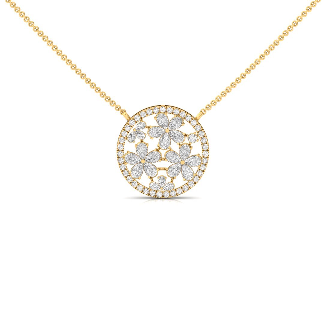 Floral Diamond Pendant | Lab Grown CVD Diamond Round & Pear Cluster Pendant (Without Chain) | 925 Silver | 10K | 14K | 18K - Gold Main View