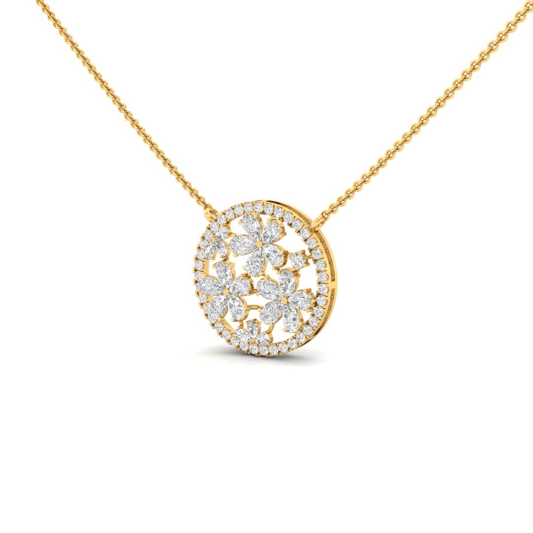 Floral Diamond Pendant | Lab Grown CVD Diamond Round & Pear Cluster Pendant (Without Chain) | 925 Silver | 10K | 14K | 18K - View 2