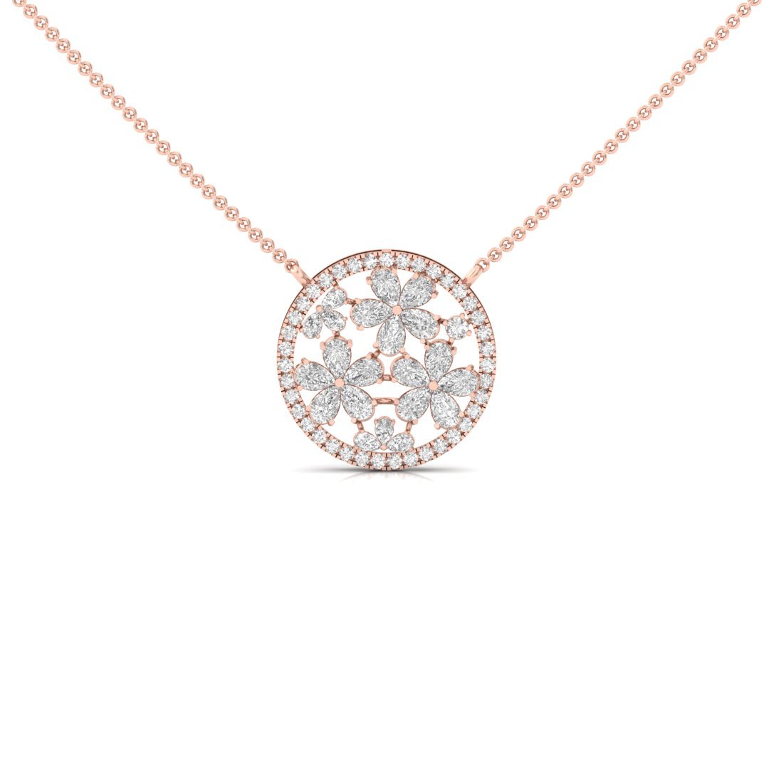 Floral Diamond Pendant | Lab Grown CVD Diamond Round & Pear Cluster Pendant (Without Chain) | 925 Silver | 10K | 14K | 18K - Rose Gold Main View
