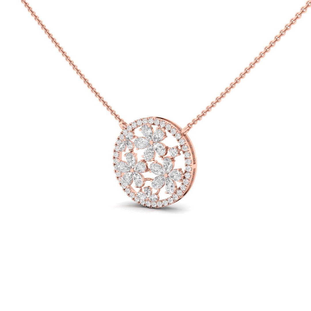 Floral Diamond Pendant | Lab Grown CVD Diamond Round & Pear Cluster Pendant (Without Chain) | 925 Silver | 10K | 14K | 18K - View 2