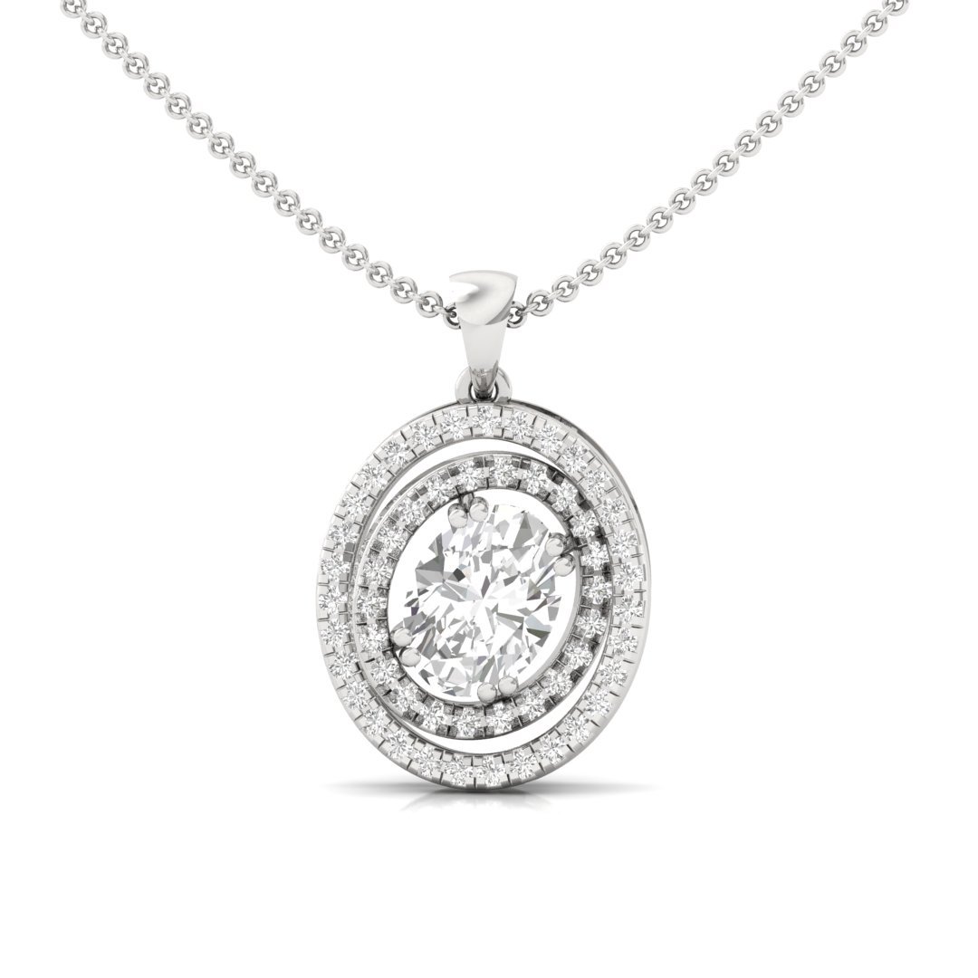 Oval Diamond Halo Pendant | Lab Grown CVD Diamond Statement Pendant (Without Chain) | 925 Silver | 10K | 14K | 18K - Main View