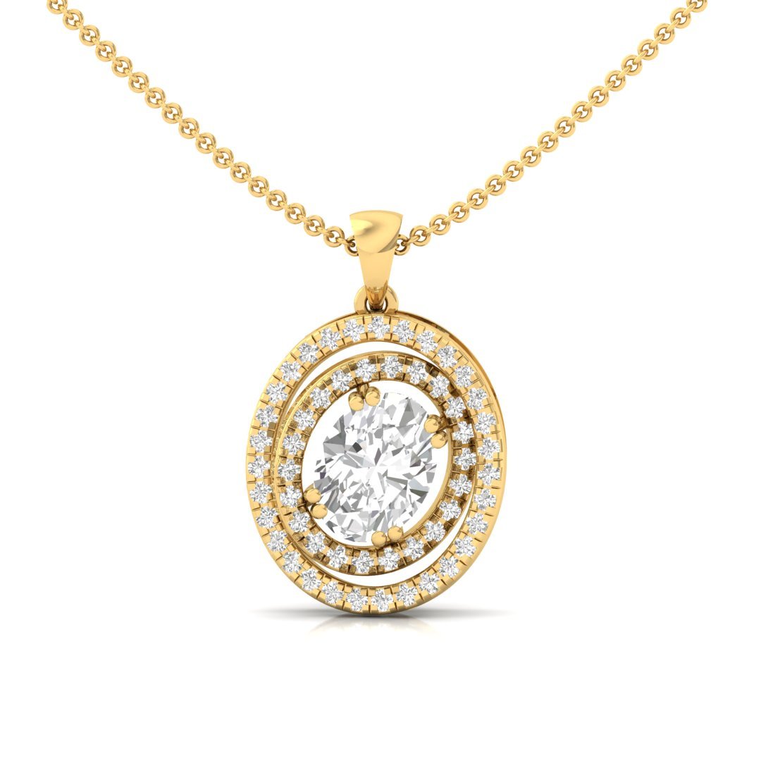 Oval Diamond Halo Pendant | Lab Grown CVD Diamond Statement Pendant (Without Chain) | 925 Silver | 10K | 14K | 18K - Gold Main View