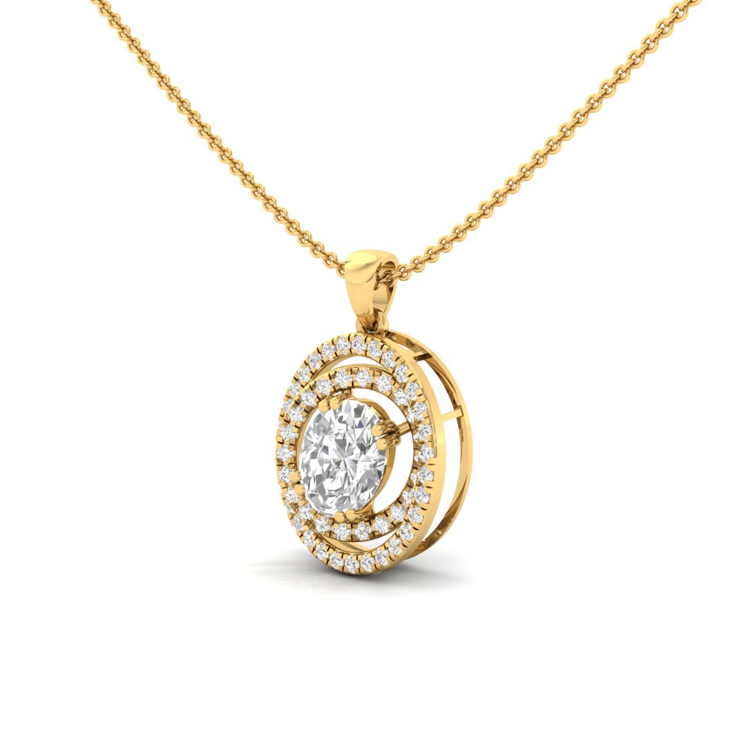 Oval Diamond Halo Pendant | Lab Grown CVD Diamond Statement Pendant (Without Chain) | 925 Silver | 10K | 14K | 18K - View 2
