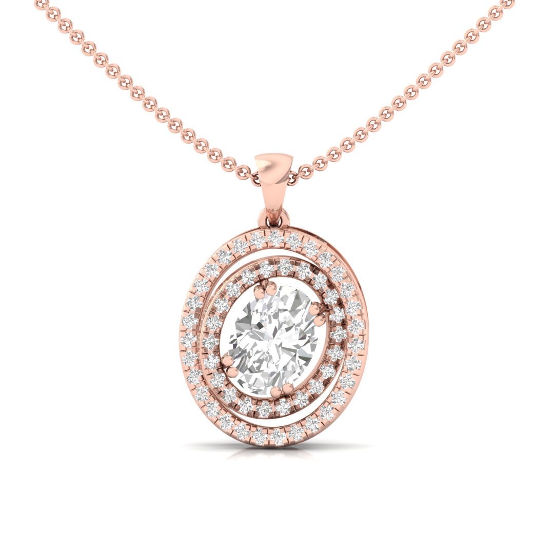 Oval Diamond Halo Pendant | Lab Grown CVD Diamond Statement Pendant (Without Chain) | 925 Silver | 10K | 14K | 18K - Rose Gold Main View