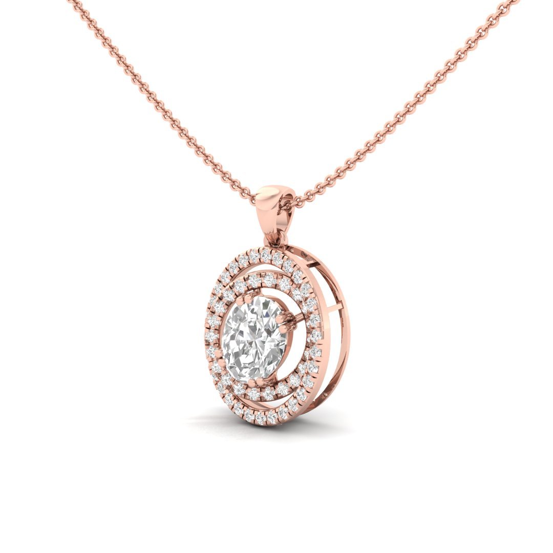 Oval Diamond Halo Pendant | Lab Grown CVD Diamond Statement Pendant (Without Chain) | 925 Silver | 10K | 14K | 18K - View 2