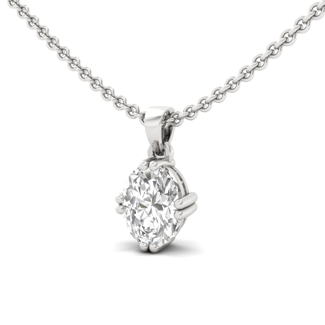 Oval Cut Diamond Solitaire Pendant (Without Chain) | Elegant Lab Grown CVD Diamond Necklace Pendant | 925 Silver | 10K | 14K | 18K - View 2