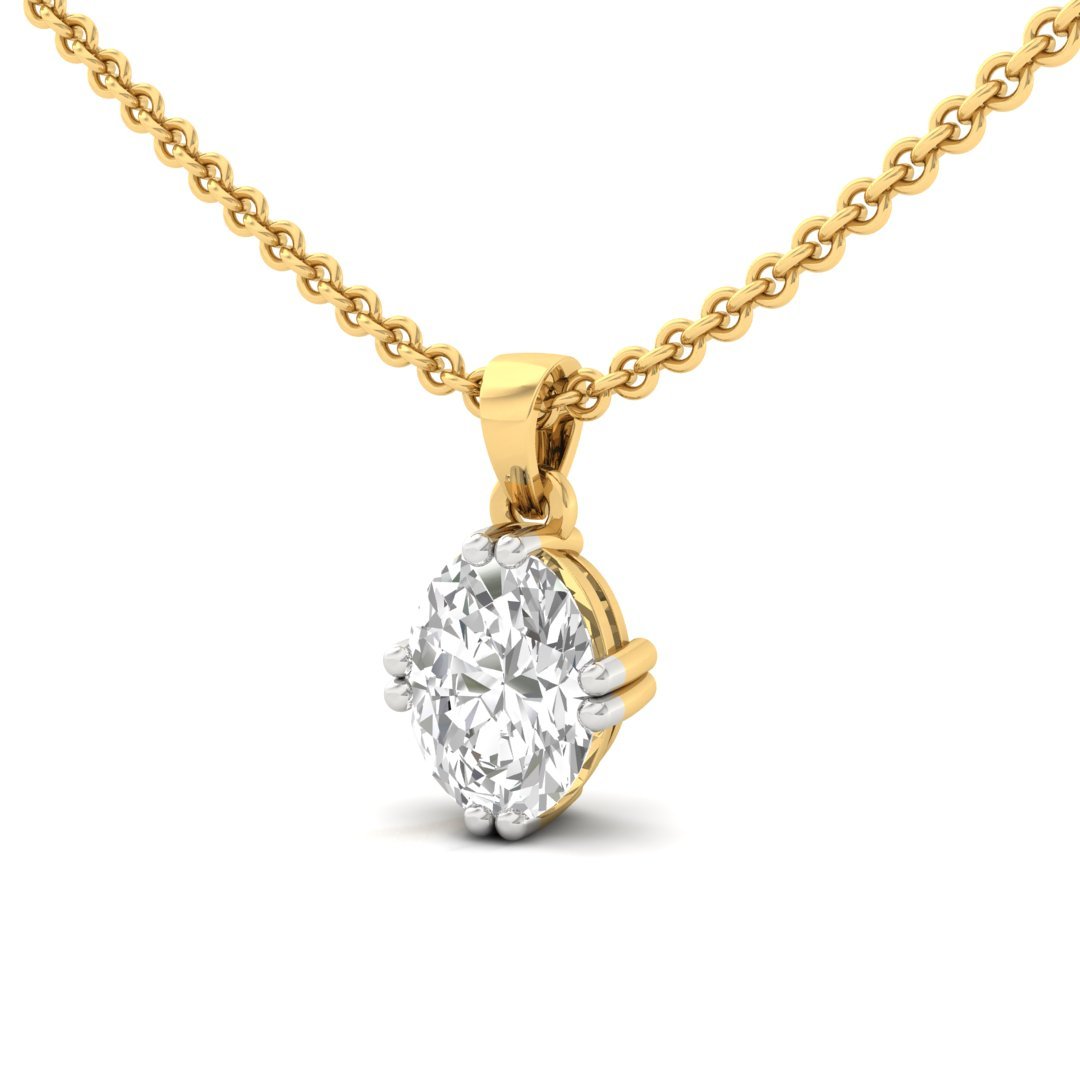 Oval Cut Diamond Solitaire Pendant (Without Chain) | Elegant Lab Grown CVD Diamond Necklace Pendant | 925 Silver | 10K | 14K | 18K - View 2