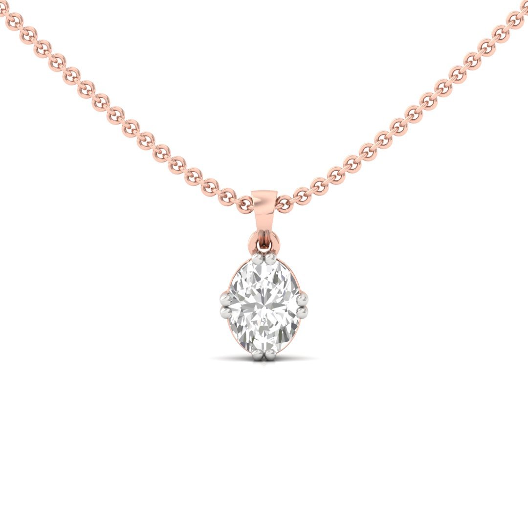 Oval Cut Diamond Solitaire Pendant (Without Chain) | Elegant Lab Grown CVD Diamond Necklace Pendant | 925 Silver | 10K | 14K | 18K - Rose Gold Main View