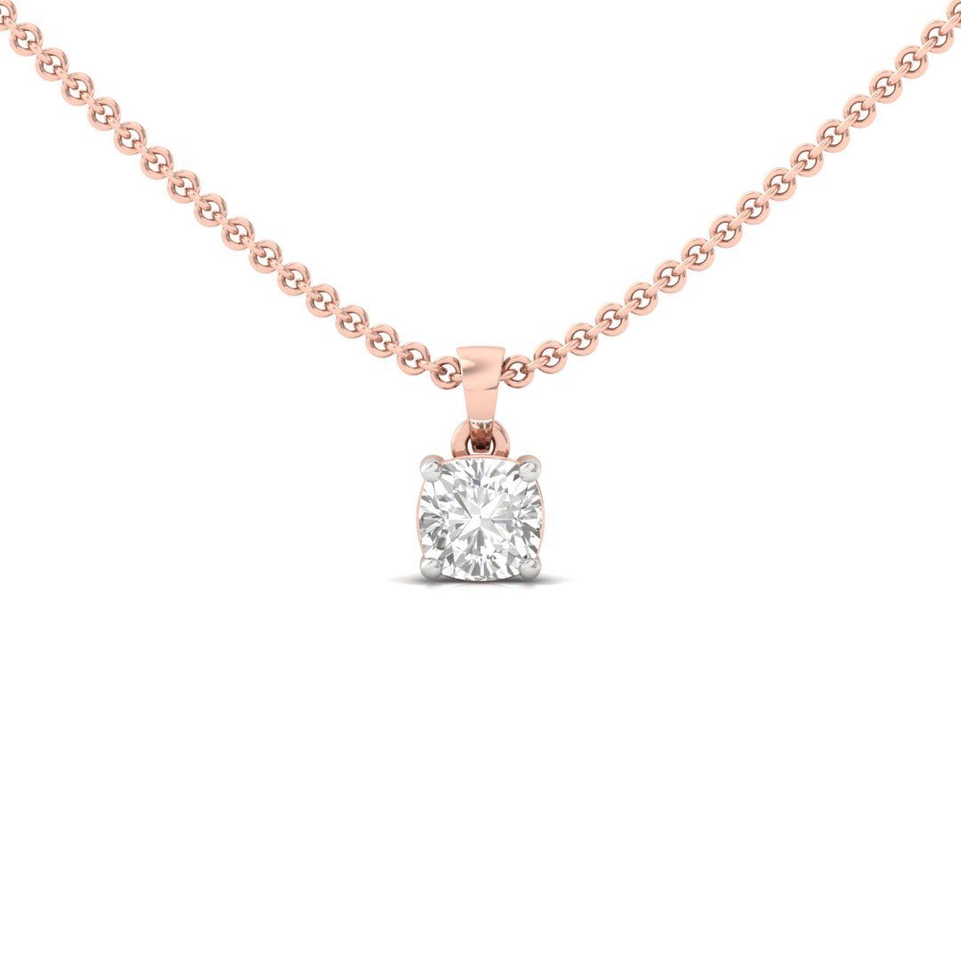 Cushion Cut Diamond Solitaire Pendant (Without Chain) | Classic Lab Grown CVD Diamond Necklace Pendant | 925 Silver | 10K | 14K | 18K - Rose Gold Main View