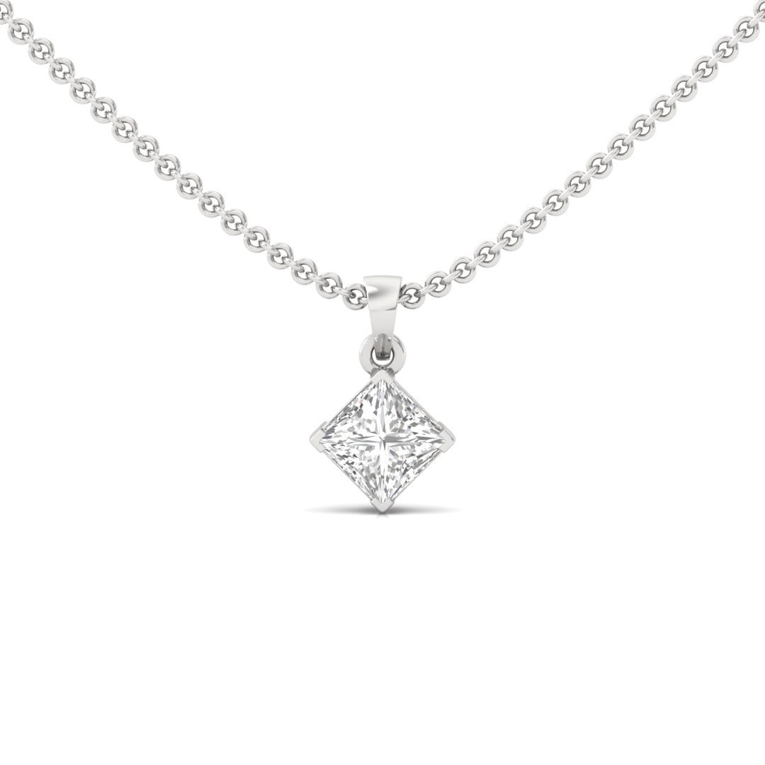 Princess Cut Diamond Solitaire Pendant (Without Chain) | Elegant Lab Grown CVD Diamond Necklace Pendant | 925 Silver | 10K | 14K | 18K - Main View
