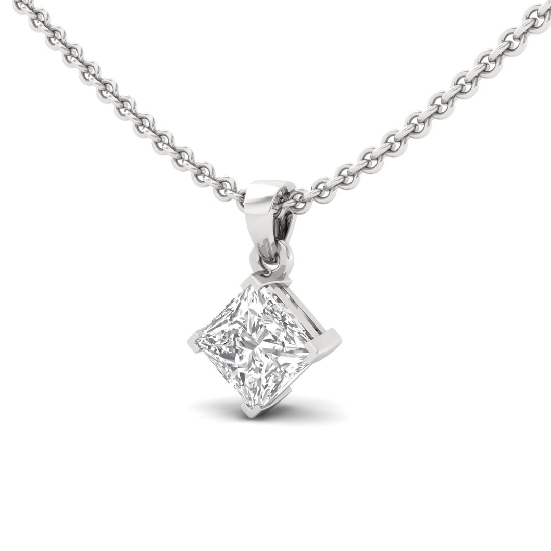 Princess Cut Diamond Solitaire Pendant (Without Chain) | Elegant Lab Grown CVD Diamond Necklace Pendant | 925 Silver | 10K | 14K | 18K - View 2