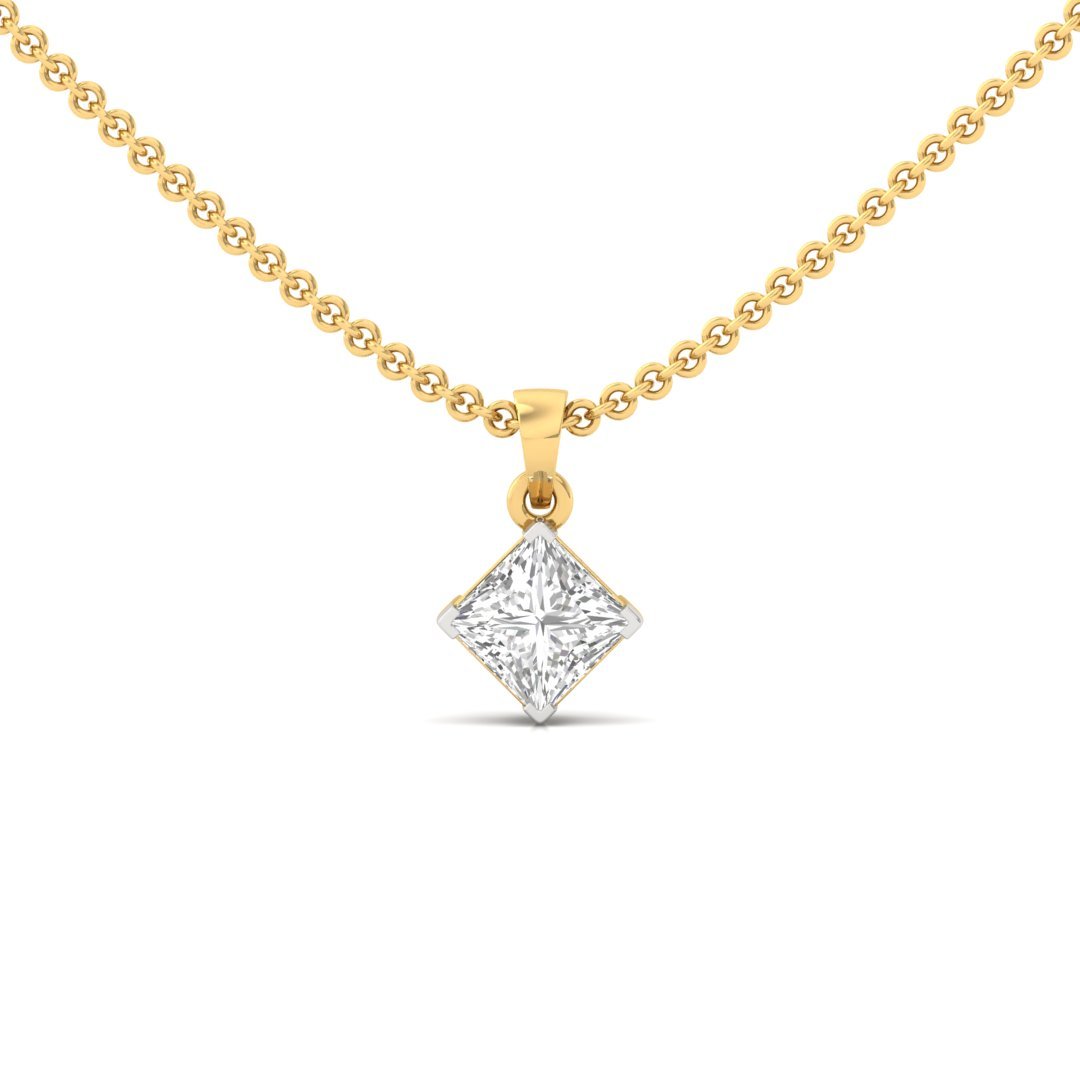Princess Cut Diamond Solitaire Pendant (Without Chain) | Elegant Lab Grown CVD Diamond Necklace Pendant | 925 Silver | 10K | 14K | 18K - Gold Main View