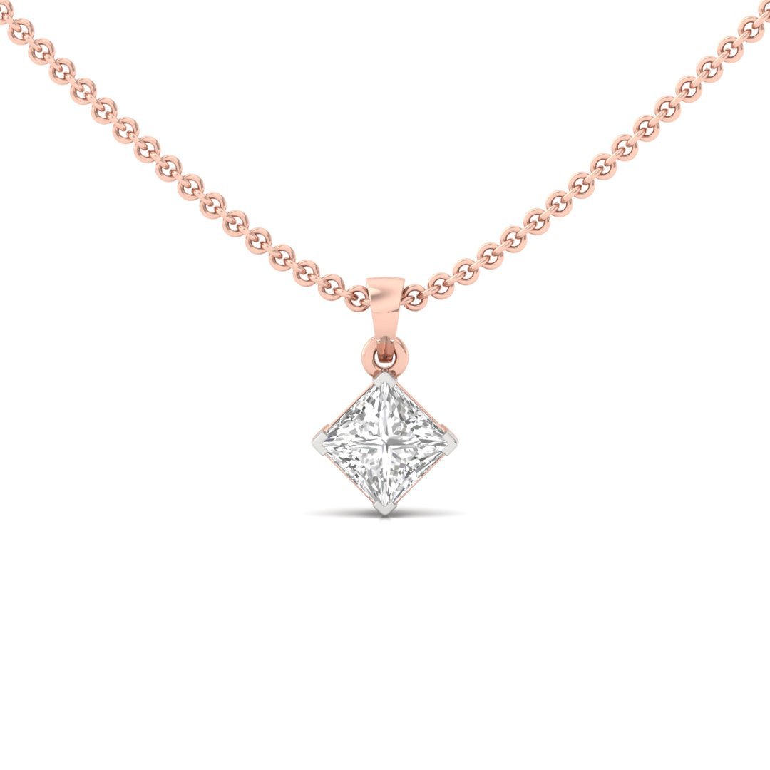 Princess Cut Diamond Solitaire Pendant (Without Chain) | Elegant Lab Grown CVD Diamond Necklace Pendant | 925 Silver | 10K | 14K | 18K - Rose Gold Main View