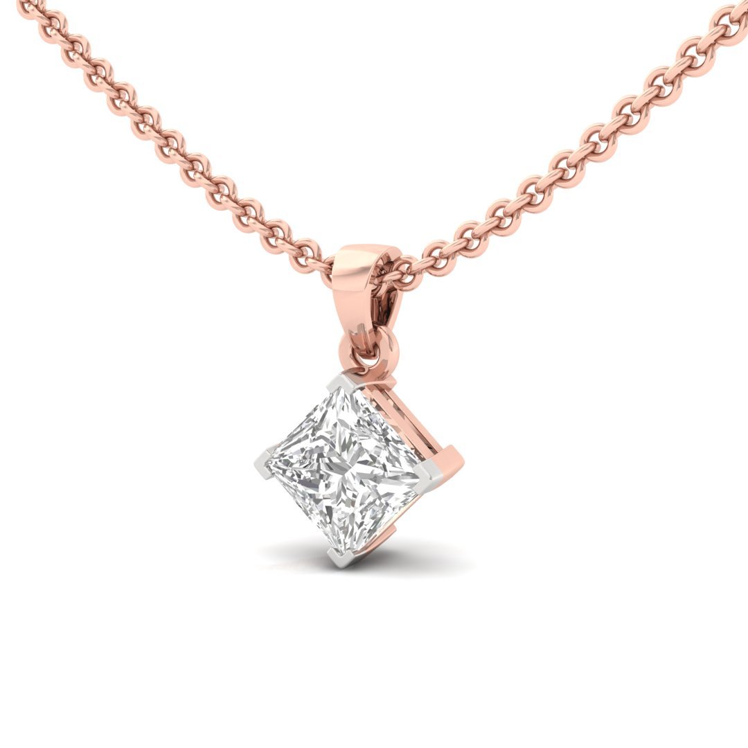 Princess Cut Diamond Solitaire Pendant (Without Chain) | Elegant Lab Grown CVD Diamond Necklace Pendant | 925 Silver | 10K | 14K | 18K - View 2