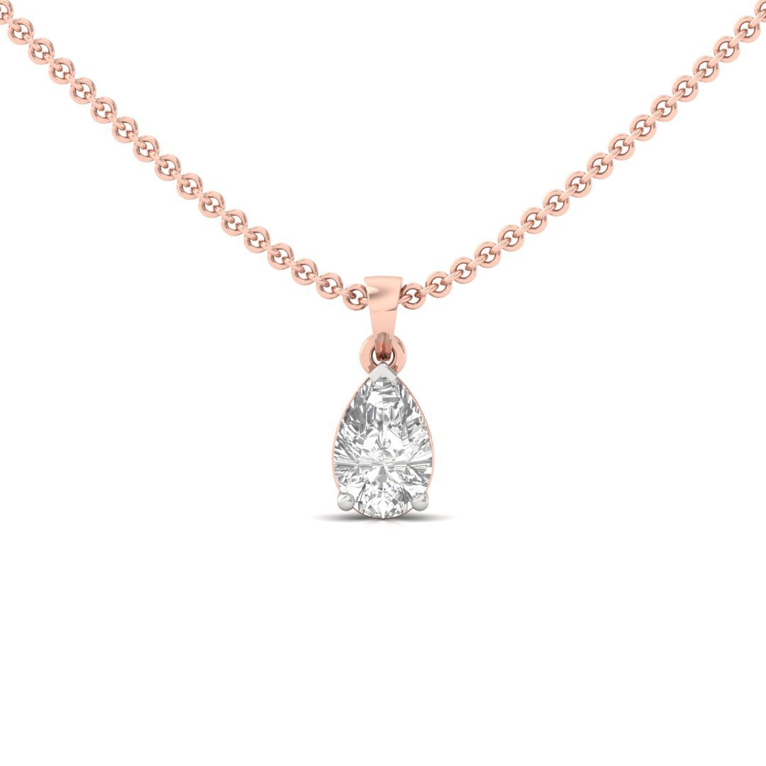 Pear Cut Diamond Solitaire Pendant (Without Chain) | Elegant Lab Grown CVD Diamond Necklace Pendant | 925 Silver | 10K | 14K | 18K - Rose Gold Main View