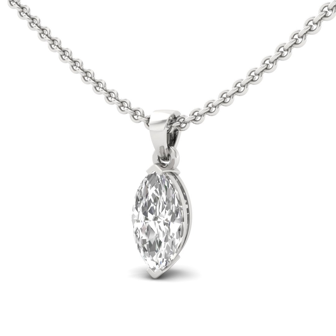 Marquise Cut Diamond Solitaire Pendant (Without Chain) | Elegant Lab Grown CVD Diamond Necklace Pendant | 925 Silver | 10K | 14K | 18K - View 2