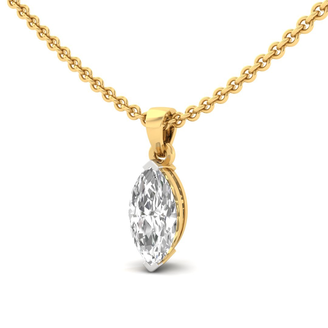 Marquise Cut Diamond Solitaire Pendant (Without Chain) | Elegant Lab Grown CVD Diamond Necklace Pendant | 925 Silver | 10K | 14K | 18K - View 2