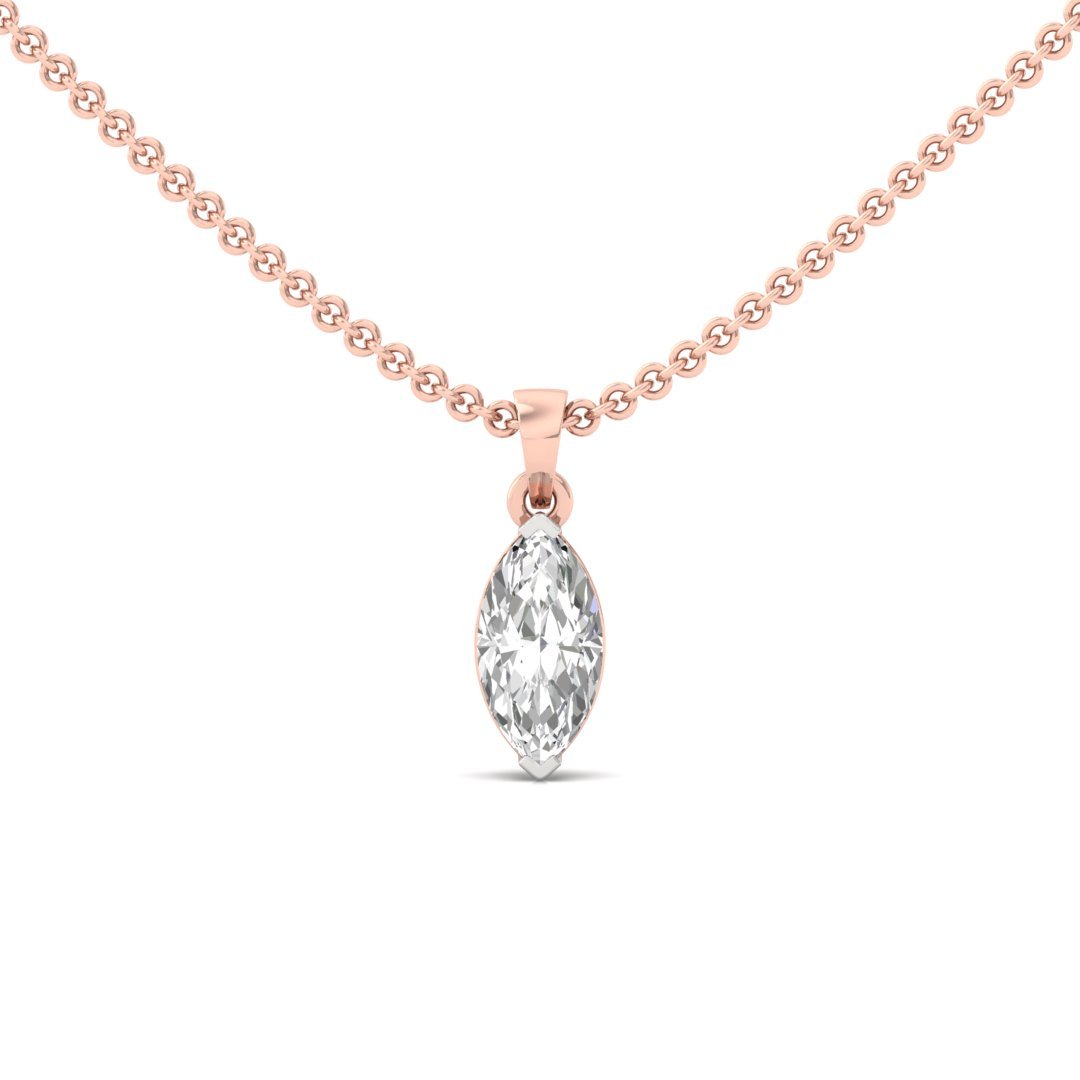 Marquise Cut Diamond Solitaire Pendant (Without Chain) | Elegant Lab Grown CVD Diamond Necklace Pendant | 925 Silver | 10K | 14K | 18K - Rose Gold Main View
