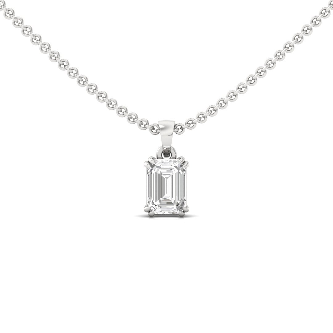 Emerald Cut Diamond Solitaire Pendant (Without Chain) | Classic Lab Grown CVD Diamond Necklace Pendant | 925 Silver | 10K | 14K | 18K - Main View