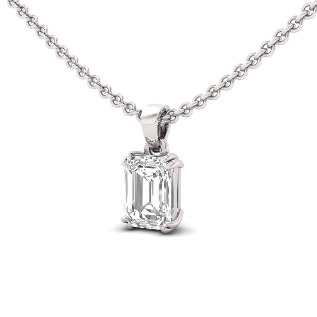 Emerald Cut Diamond Solitaire Pendant (Without Chain) | Classic Lab Grown CVD Diamond Necklace Pendant | 925 Silver | 10K | 14K | 18K - View 2