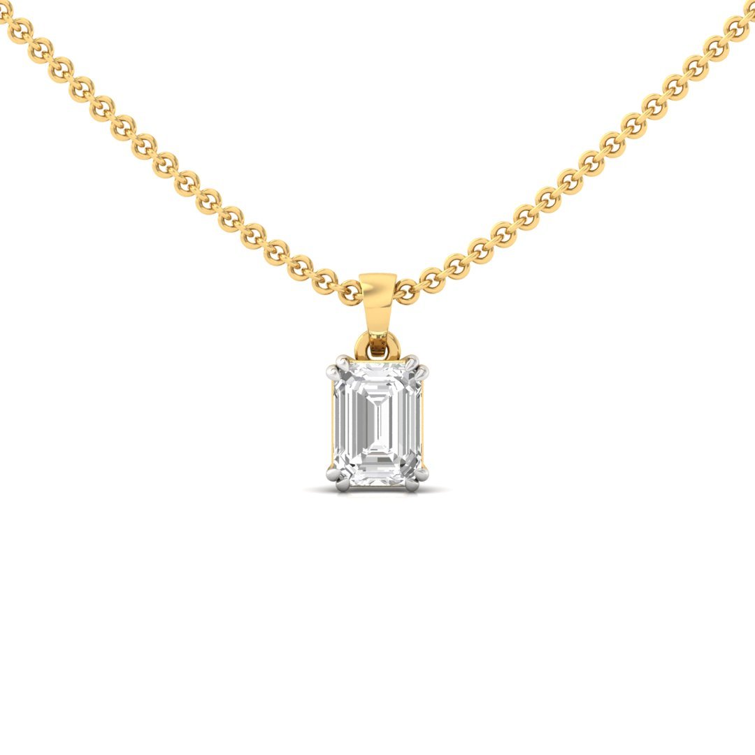 Emerald Cut Diamond Solitaire Pendant (Without Chain) | Classic Lab Grown CVD Diamond Necklace Pendant | 925 Silver | 10K | 14K | 18K - Gold Main View