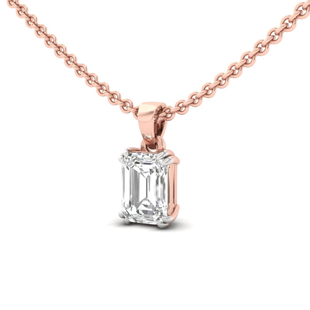 Emerald Cut Diamond Solitaire Pendant (Without Chain) | Classic Lab Grown CVD Diamond Necklace Pendant | 925 Silver | 10K | 14K | 18K - View 2
