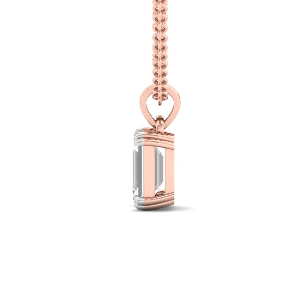 Emerald Cut Diamond Solitaire Pendant (Without Chain) | Classic Lab Grown CVD Diamond Necklace Pendant | 925 Silver | 10K | 14K | 18K - View 3