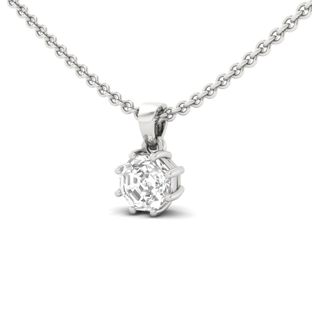 Octagon Cut Diamond Solitaire Pendant (Without Chain) | Unique Lab Grown CVD Diamond Necklace Pendant | 925 Silver | 10K | 14K | 18K - View 2