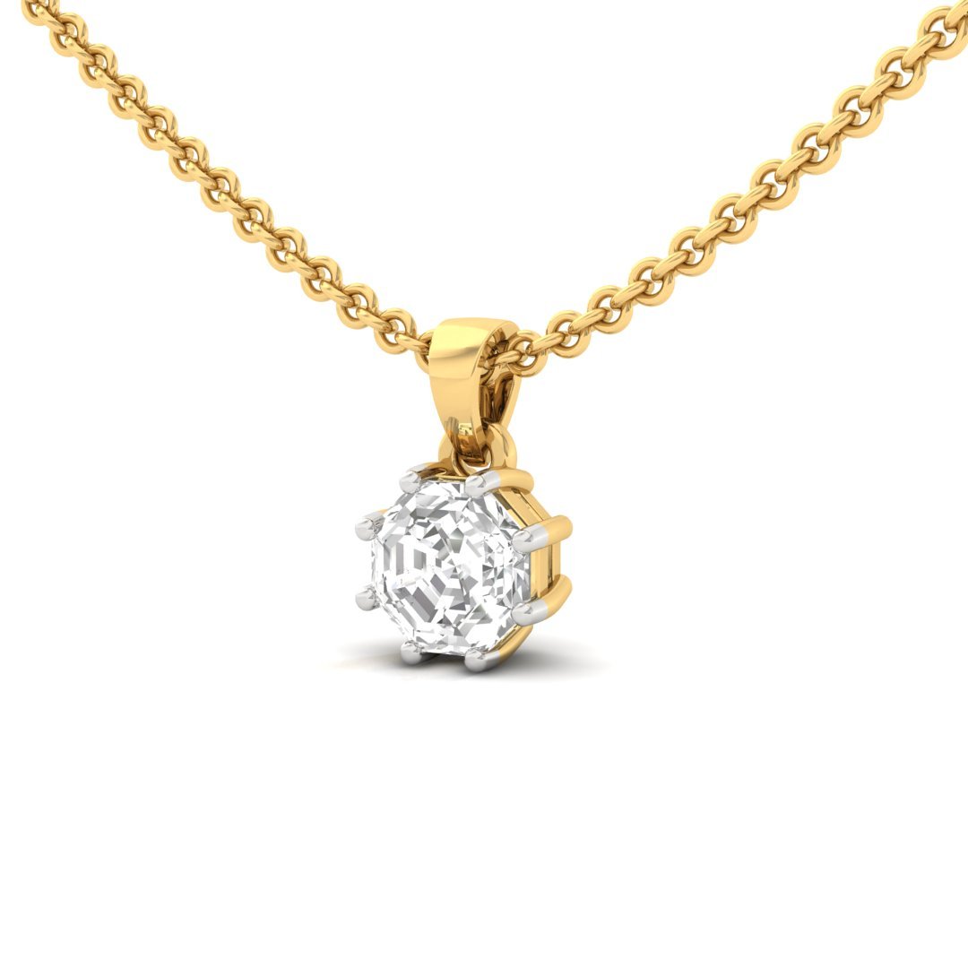 Octagon Cut Diamond Solitaire Pendant (Without Chain) | Unique Lab Grown CVD Diamond Necklace Pendant | 925 Silver | 10K | 14K | 18K - View 2