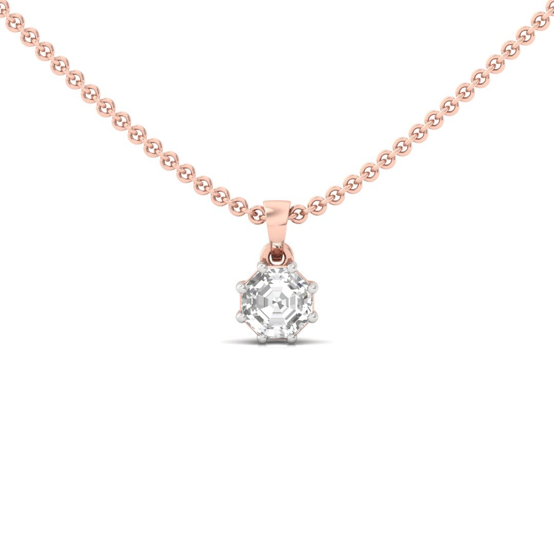 Octagon Cut Diamond Solitaire Pendant (Without Chain) | Unique Lab Grown CVD Diamond Necklace Pendant | 925 Silver | 10K | 14K | 18K - Rose Gold Main View