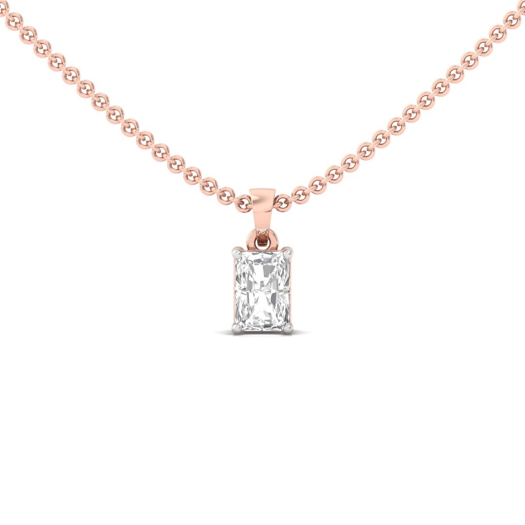 Radiant Cut Diamond Solitaire Pendant (Without Chain) | Elegant Lab Grown CVD Diamond Necklace Pendant | 925 Silver | 10K | 14K | 18K - Rose Gold Main View