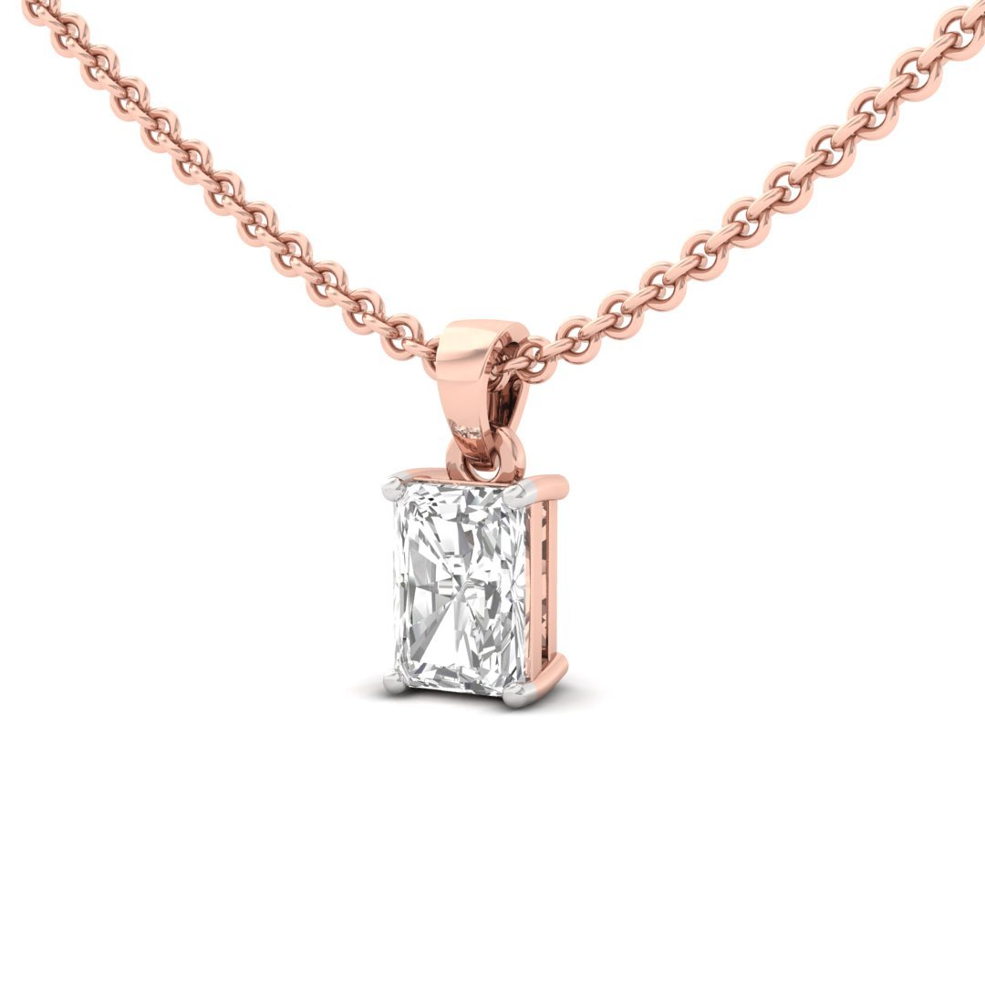 Radiant Cut Diamond Solitaire Pendant (Without Chain) | Elegant Lab Grown CVD Diamond Necklace Pendant | 925 Silver | 10K | 14K | 18K - View 2