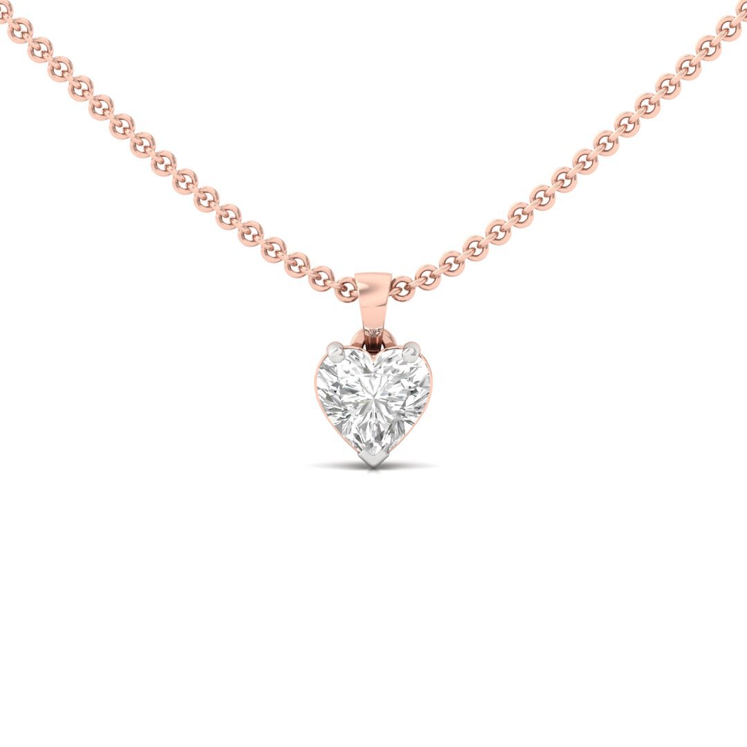 Heart Cut Diamond Solitaire Pendant (Without Chain) | Romantic Lab Grown CVD Diamond Necklace Pendant | 925 Silver | 10K | 14K | 18K - Rose Gold Main View