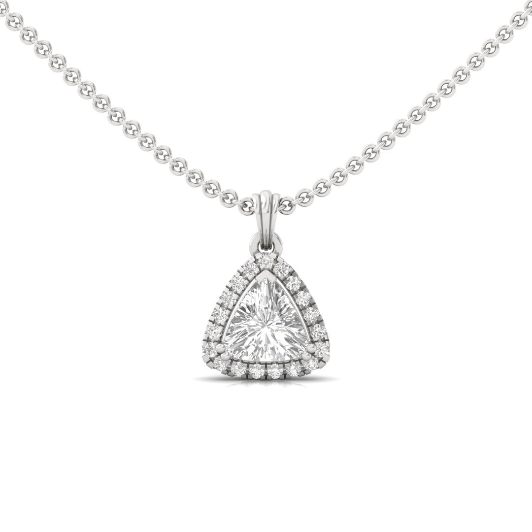 Trillion Cut Diamond Halo Pendant (Without Chain) | Lab Grown CVD Diamond Necklace Pendant with Round Accent Stones | 925 Silver | 10K | 14K | 18K - Main View