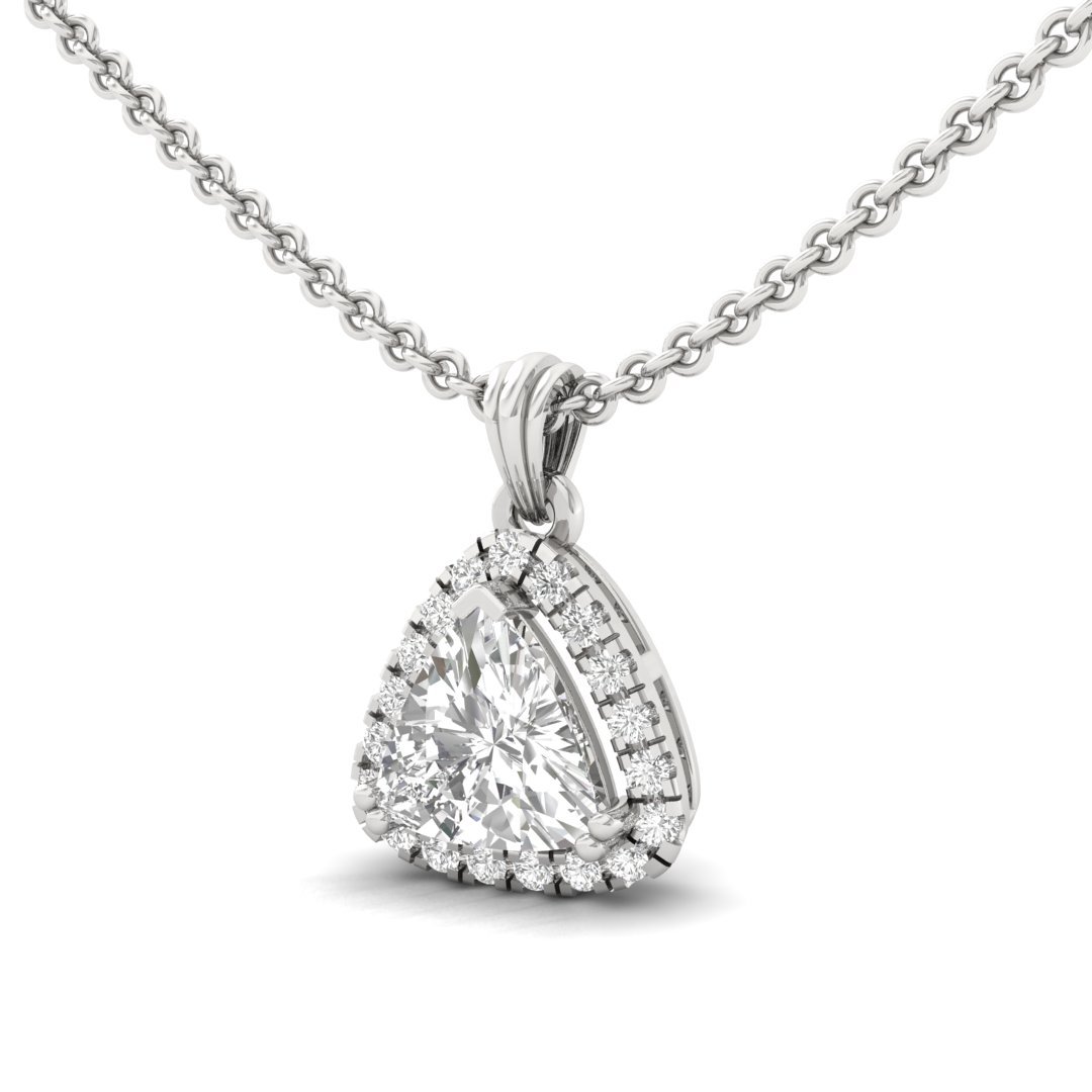 Trillion Cut Diamond Halo Pendant (Without Chain) | Lab Grown CVD Diamond Necklace Pendant with Round Accent Stones | 925 Silver | 10K | 14K | 18K - View 2