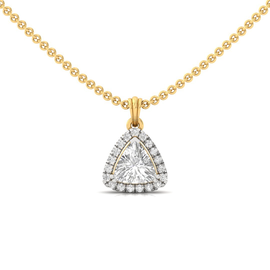 Trillion Cut Diamond Halo Pendant (Without Chain) | Lab Grown CVD Diamond Necklace Pendant with Round Accent Stones | 925 Silver | 10K | 14K | 18K - Gold Main View