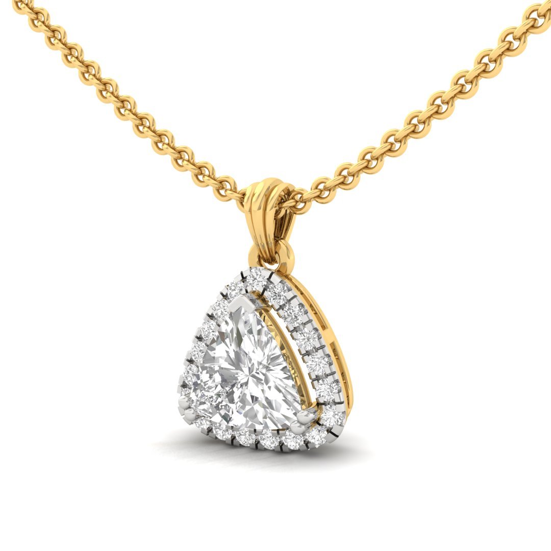 Trillion Cut Diamond Halo Pendant (Without Chain) | Lab Grown CVD Diamond Necklace Pendant with Round Accent Stones | 925 Silver | 10K | 14K | 18K - View 2