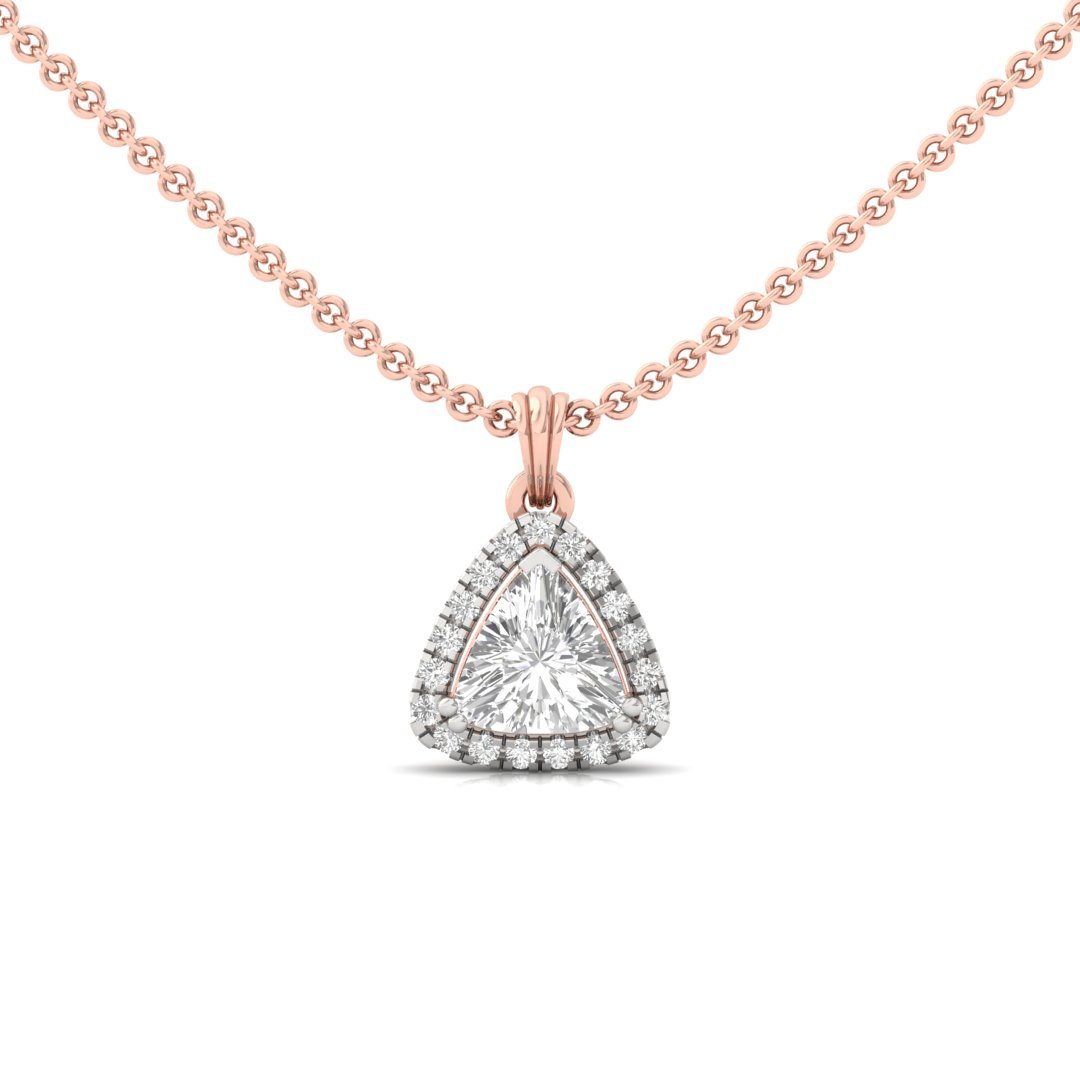 Trillion Cut Diamond Halo Pendant (Without Chain) | Lab Grown CVD Diamond Necklace Pendant with Round Accent Stones | 925 Silver | 10K | 14K | 18K - Rose Gold Main View