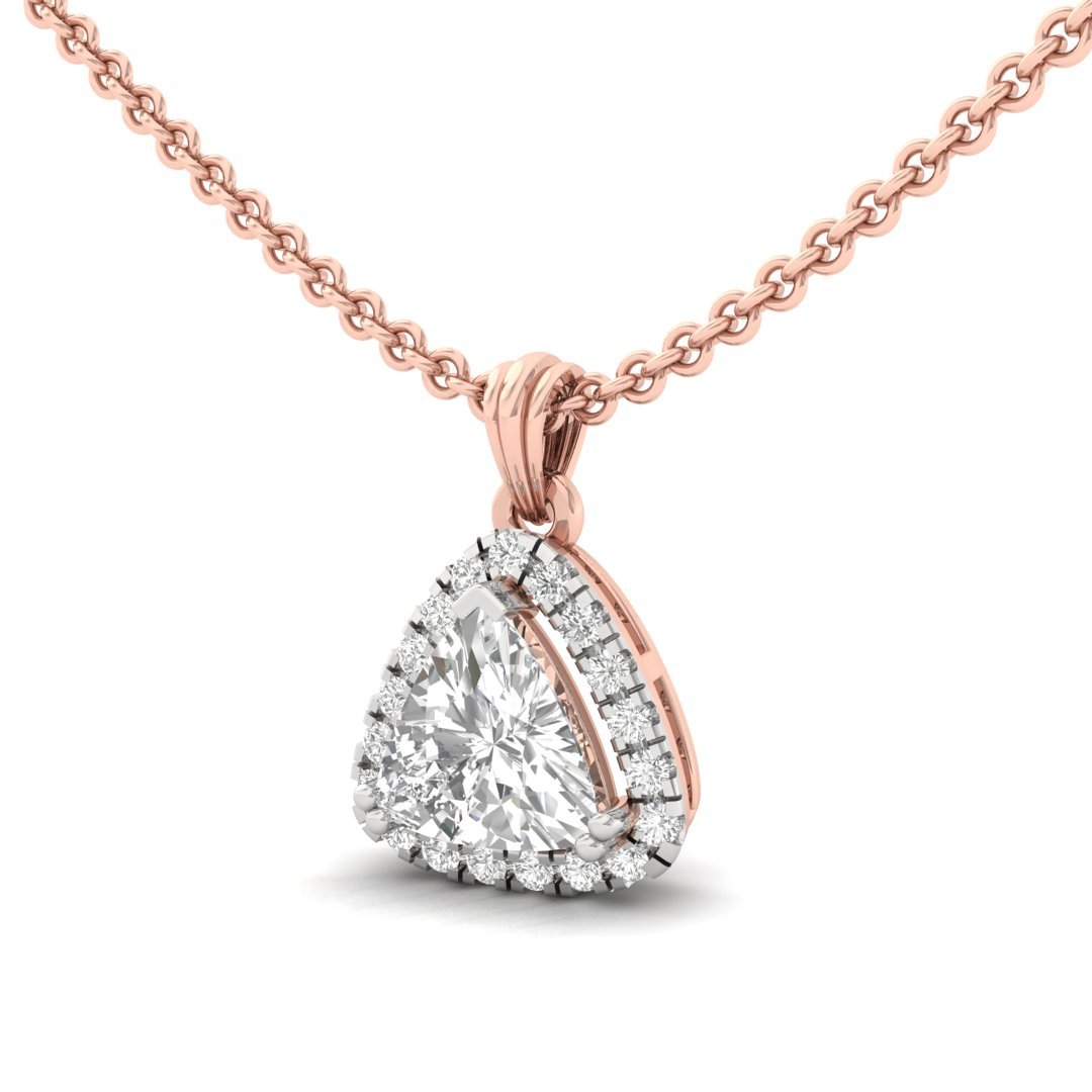 Trillion Cut Diamond Halo Pendant (Without Chain) | Lab Grown CVD Diamond Necklace Pendant with Round Accent Stones | 925 Silver | 10K | 14K | 18K - View 2