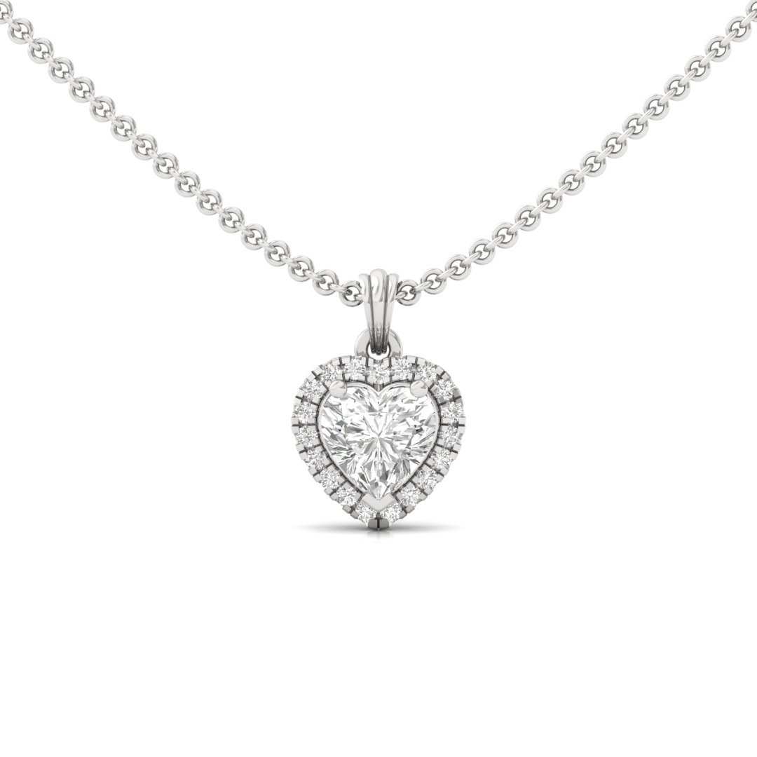 Heart Cut Diamond Halo Pendant (Without Chain) | Lab Grown CVD Diamond Necklace Pendant with Round Accents | 925 Silver | 10K | 14K | 18K - Main View