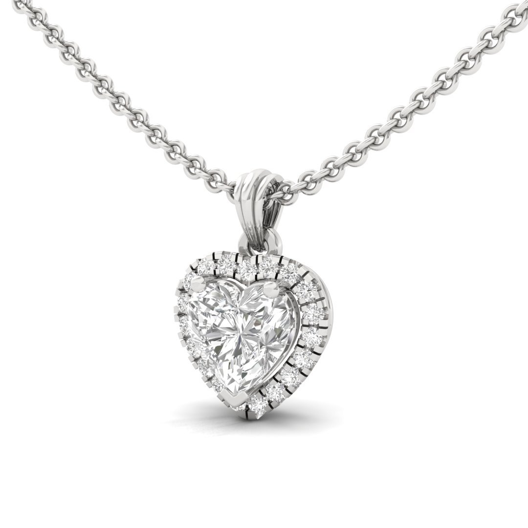 Heart Cut Diamond Halo Pendant (Without Chain) | Lab Grown CVD Diamond Necklace Pendant with Round Accents | 925 Silver | 10K | 14K | 18K - View 2
